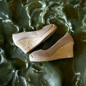 J.Crew Espadrilles Seville Beige Metallic Canvas Wedge Shoes 9.5